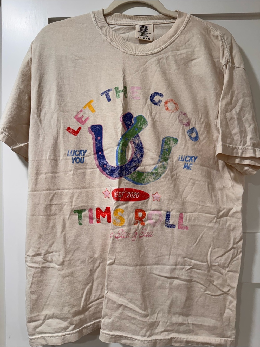 Comfort Colors Cream Graphic Crewneck Tee with Subtle Pastel Print